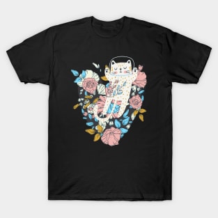 Cute Cat Austronaut Dreamer with Flowers T-Shirt